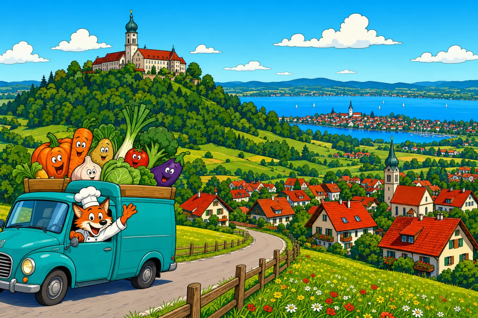 Vossy, unser Koch-Fuchs, liefert frisches Gemüse durchs Fünfseenland — Andechs, Machtlfing und der Ammersee bei Herrsching